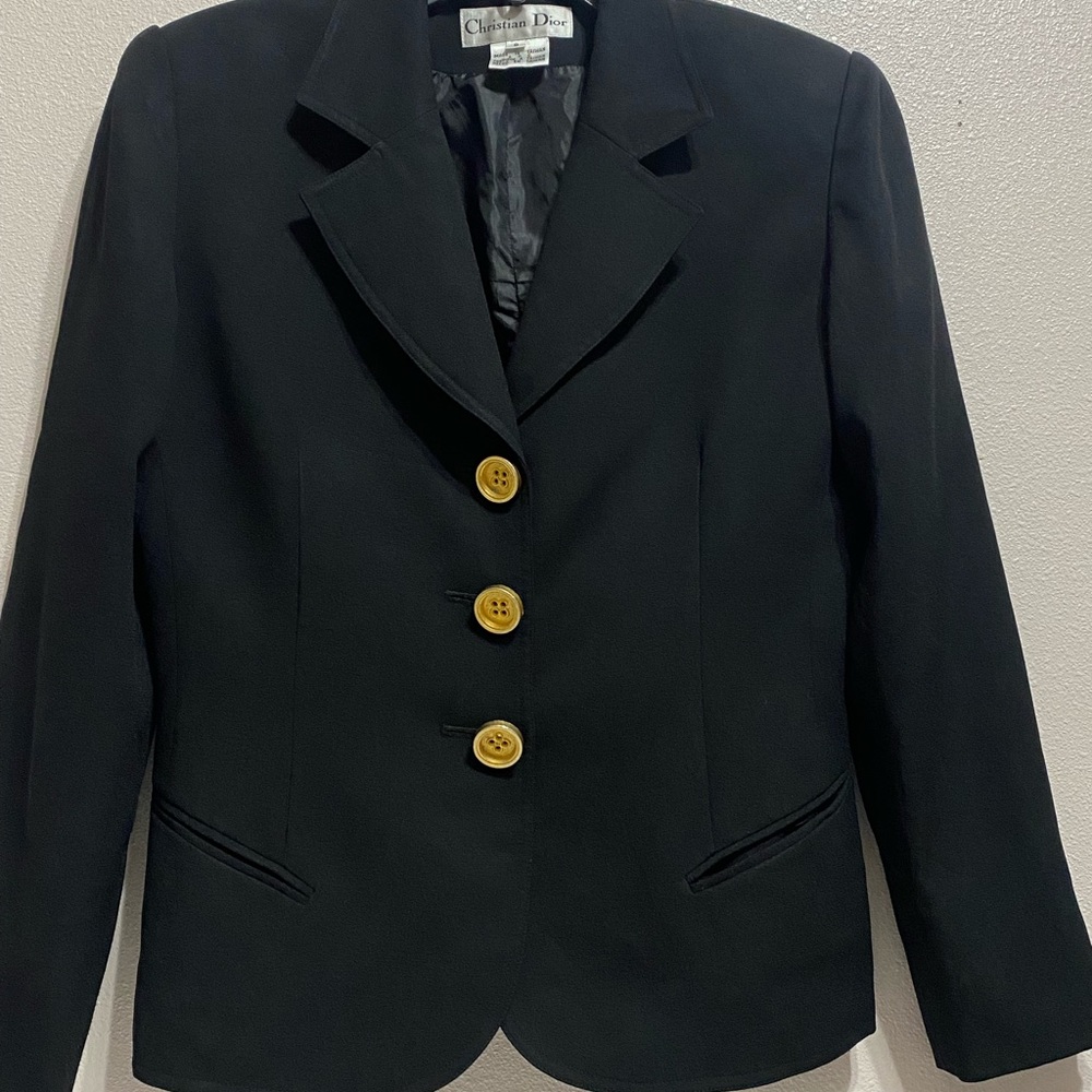 Vintage Christian Dior black blazer with gold buttons